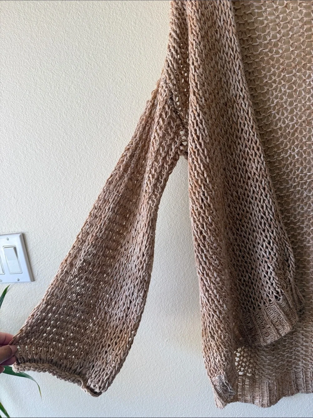 Free People Beige Crochet Knit Bell Sleeve Cardigan